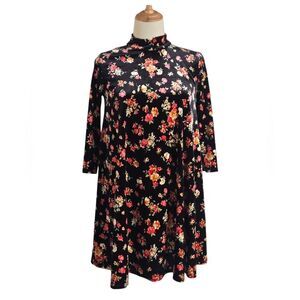 Free People Black Floral Velvet Vintage Mini Dress